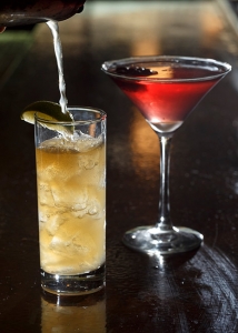 The Maker’s Maple, left, is bourbon, apple cider and ginger beer with maple syrup and rosemary-infused simple syrup. The cranberry martini is made with citrus vodka, cranberry juice and candied cranberries.