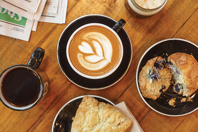 Start your progressive dinner with an espresso drink from BREW Coffee Bar. The café also offers a selection of pastries, bar snacks and sandwiches.