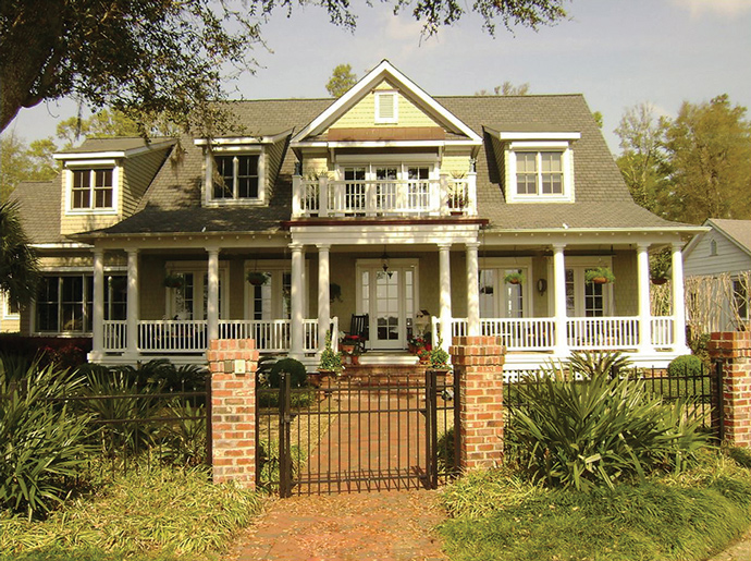 The Southern charm of this low country home takes you back to a simpler time, Rider says. The expansive front porch is 125 feet wide and perfect for rocking chairs and ice cold lemonade.