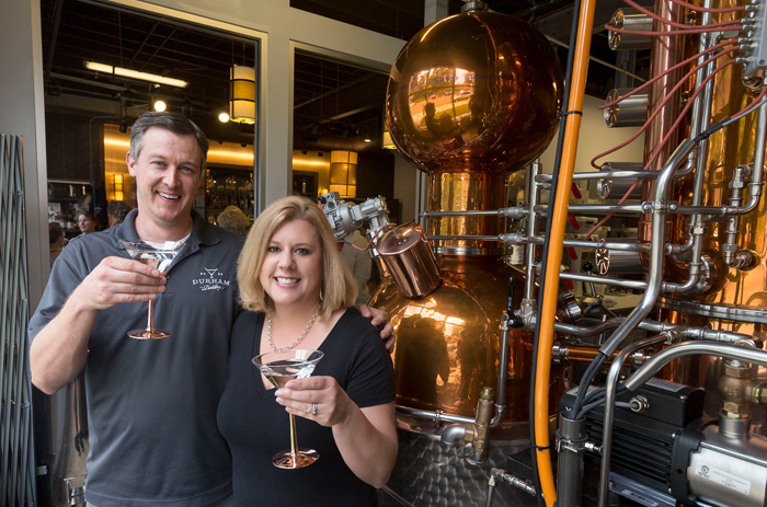 When Lee and Melissa Katrincic, founders of Durham Distillery, didn’t want to make a product that was like “licking a pine tree,” so they added notes of honeysuckle and other botanicals to their Conniption Gin. “It’s still a gin, but it’s not a gin that’s in your face in the same way,” says Melissa. 